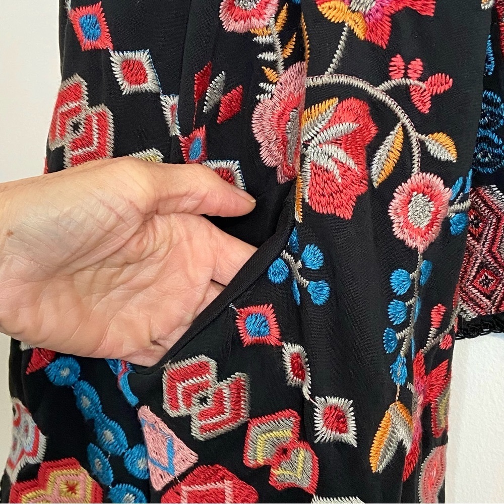 Johnny Was Biya Swalt Short Wrap Floral Embroidered Waterfall Jacket Size L - Picture 7 of 10